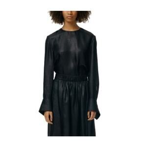 NWT Tibi Lame Flap Cuff Crewneck Top Blouse Black Sparkle 2